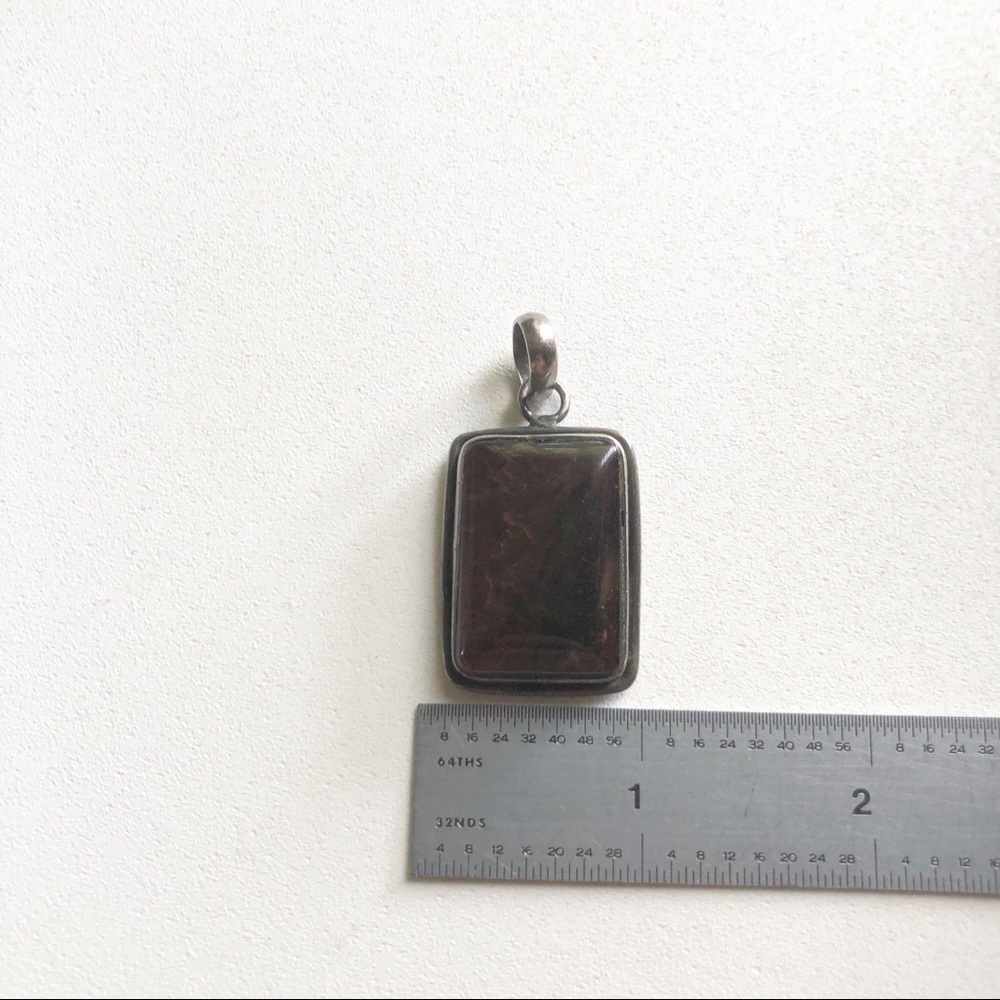 Sterling Silver Rectangle Brown Necklace Pendant - image 2